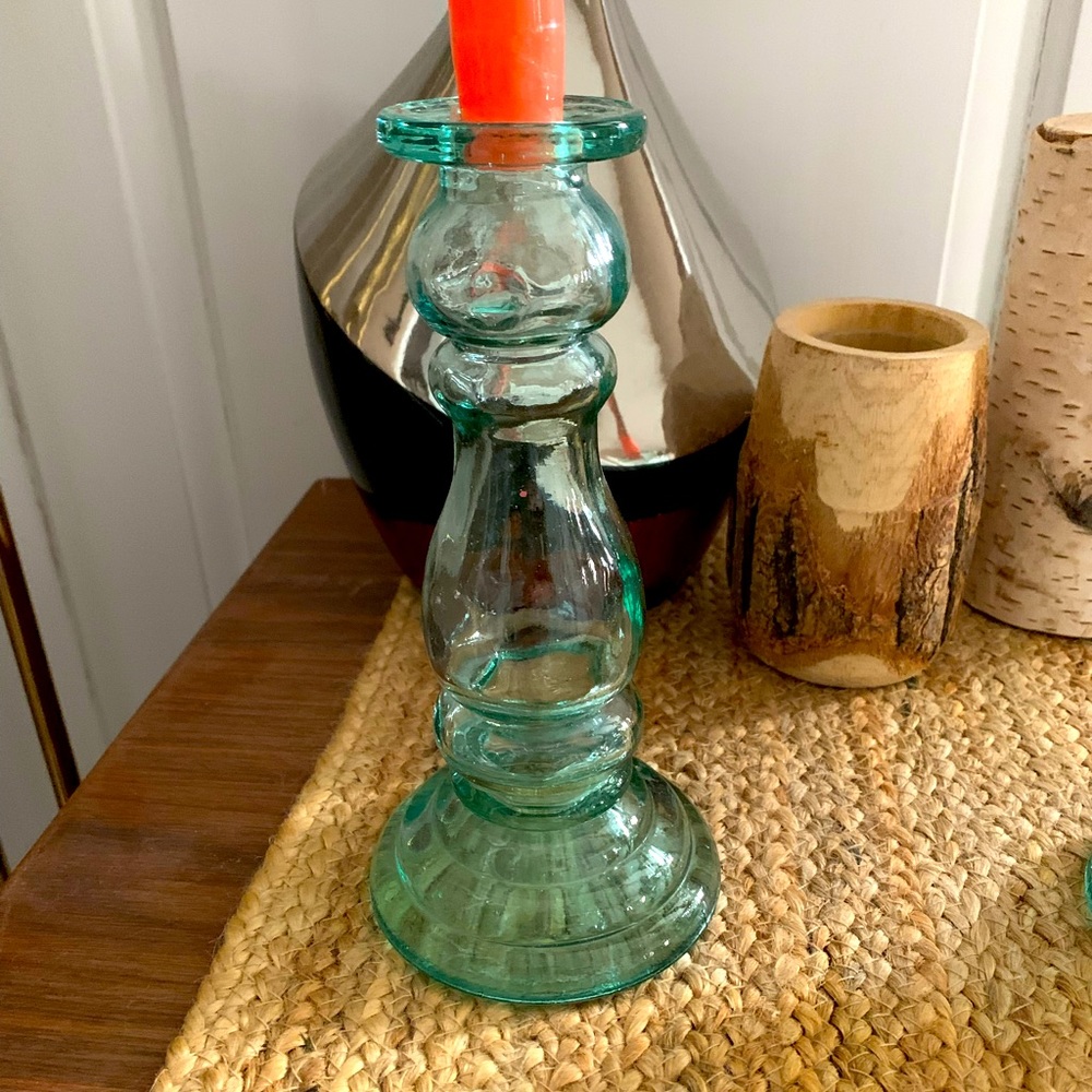 Vintage Mexican recycled glass candle stick holders
